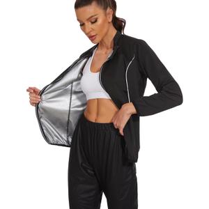 LAZAWG Sauna Suit Women Sweat Jacket Slimming Fitness Body Exercise Gym Running Only Top (X-Large, Black-5144)