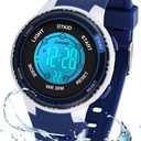 DTKID Digital Kids Watch 30 M Waterproof, 7 Color Lights Time Teaching Watch Easy to Read for Girls Boys 5-16 (dark blue)