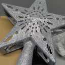 PliMook Christmas Tree Topper Lighted with 6 Patterns Projector, Christmas Tree Star Topper Built-in 3D Glitter LED Rotating Lights, Silver Tree Topper Christmas Decoration for Xmas Party Holiday