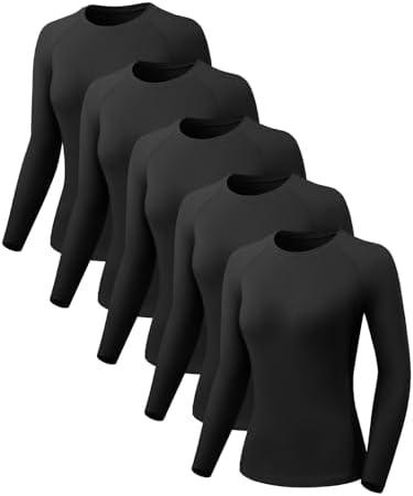 Mexholin 5 Pack Women's Compression Shirts Long Sleeve Workout Tops Dry Fit Athletic Baselayer Running Yoga Gym T-Shirt XXL