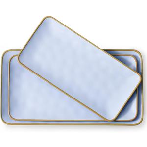 Ceramic Rectangle Serving Platter: 15.6/14.1/12.6 Inch Large Serving Dishes for Entertaining Party, Turkey, Cheese, Sushi, Snack and Dessert, Microwave Dishwasher Safe, Blue