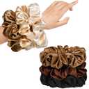 Large Silk Satin Scrunchies for Women Big Scrunchies Jumbo Satin Hair Ties Oversized Hair Scrunchies for Thick Curly Hair Pack of 6 (Black,Champagne,Brown,Gold)