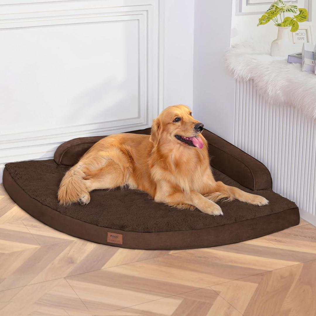 MEKIY Large Dog Bed - XL Orthopedic Egg-Crate Memory Foam Dog Beds with Removable Washable Cover, Waterproof Pet Beds with Non-Slip Bottom, Brown