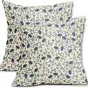 Green Teal Navy Blue Floral Pillow Covers 18x18 Set of 2 Vintage Rustic Old Style Cute Small Flower Print Decorative Outdoor Pillowcases Farmhouse Throw Cushion Case Decor for Couch Sofa Bed