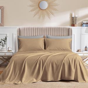 CASA LINEN Short Alaskan King 4pc Bed Sheet Set 1000 Thread Count Luxury Softest Bedding Sheet Set Upto 15" Deep Pocket 100% Egyptian Cotton Taupe Solid