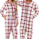 U2SKIIN Matching Pajamas for Couples Onesie, Ultra Soft Plaid Hooded Pjs Set Christmas Zipper for Men and Women Warm Jumpsuit (Medium, Burgundy Blue Plaid)