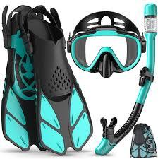 Snorkeling Gear for Adults Men Women,4 in 1 Snorkel Set with Panoramic View Diving Mask Anti-Fog Anti-Leak,Dry Top Snorkel,Fins and Travel Bag for Swimming,Snorkeling and Travel Diving (Blue)