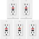 ELECTECK 5 Pack GFCI Outlets 15 Amp, Non-Tamper Resistant, Decor GFI Receptacles with LED Indicator, Ground Fault Circuit Interrupter, Wallplate Included, ETL Listed, Red/Black Button