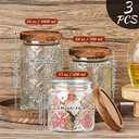 Gerrii 3 Pcs Glass Food Storage Containers 17/24/34 oz Vintage Glass Jar with Lid Begonia Pattern Airtight Candy Food Jars Canisters for Kitchen Counter Pantry Coffee Tea Beans (Round)