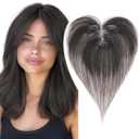 MY-LADY Human Hair Toppers for Women Real Human Hair with Side Bangs Hand-Tied Thin Light Weight 9 * 12CM Lace Base Clip in Remy Hairpieces 11 Inch Natural Black