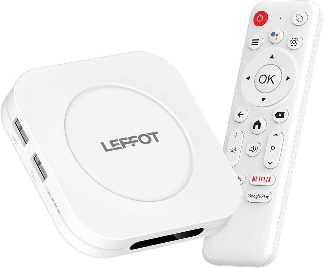 Android 14 TV Box 2025, LEFFOT M1 Plus 4K Ultra HD Streaming Device for TV, 4GB RAM + 128GB ROM, Android Box with Google Assistant Voice Remote, HDR 10, 2.4G & 5G WiFi 6, BT 5.4, RK3528 Quad-Core A53