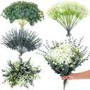 Eucalyptus Leaves Stems 120pcs 3 Kinds Mixed Artificial Greenery Stems Baby Breath Flowers Artificial Bulk Greenery Stem Floral Decor for Wedding Decor Vase Floral Arrangement Centerpiece DIY Bouquet