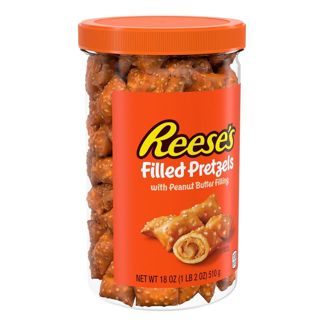 Reese's Filled Pretzels, Peanut Butter Pretzel Nuggets, Crunchy, Ready to Eat, Sweet and Salty Snack, 18oz Jar (EXP 03/06/27)
