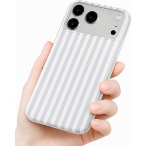 Compatible with iPhone 17 Pro Max Case, with Aesthetics Striped Design Case for Women Girl, Cute Fashion Simple Soft TPU Slim Protection Phone Case for iPhone 17 Pro Max 6.9'' - Light Blue & White