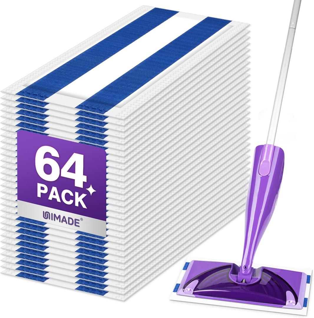 UNIMADE 64 Count Mop Pad Refill Compatible with Swiffer WetJet, Disposable Multi-Layers Mopping Pads for All Hard Surface, Especially Hardwood Floor, Super Absorbent Spray Mopping Pad Refills