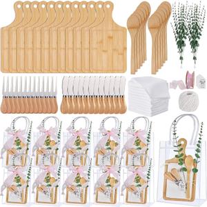 Baby Shower Prizes for Game Winners 12 Sets Bamboo Cheese Board Spoon Butter Spreaders Fork Towel Roll Ribbon Thank You Card and Gift Bags For Wedding Brida Favors Guests