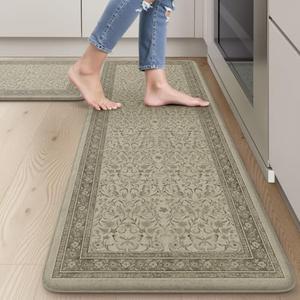 Sungea Kitchen Mats for Floor, Anti Fatigue Cushioned Kitchen Floor Mat, Vintage Butterfly Non Slip Kitchen Rug Set, Distressed Standing Desk Mat for Sink Laundry(Tan)