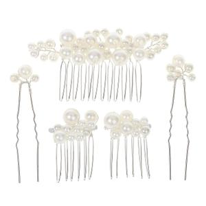 Pearl Hair Combs and Hair Pins for Bridal Women, Decorative Hair Accessories for Wedding Prom, Set of 5 (Silver)