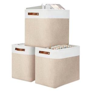 DULLEMELO Large Storage Baskets for Organizing, Canvas Storage Bins Big Baskets With Handles for Shelf Clothes Empty Gift Basket (White&Khaki)