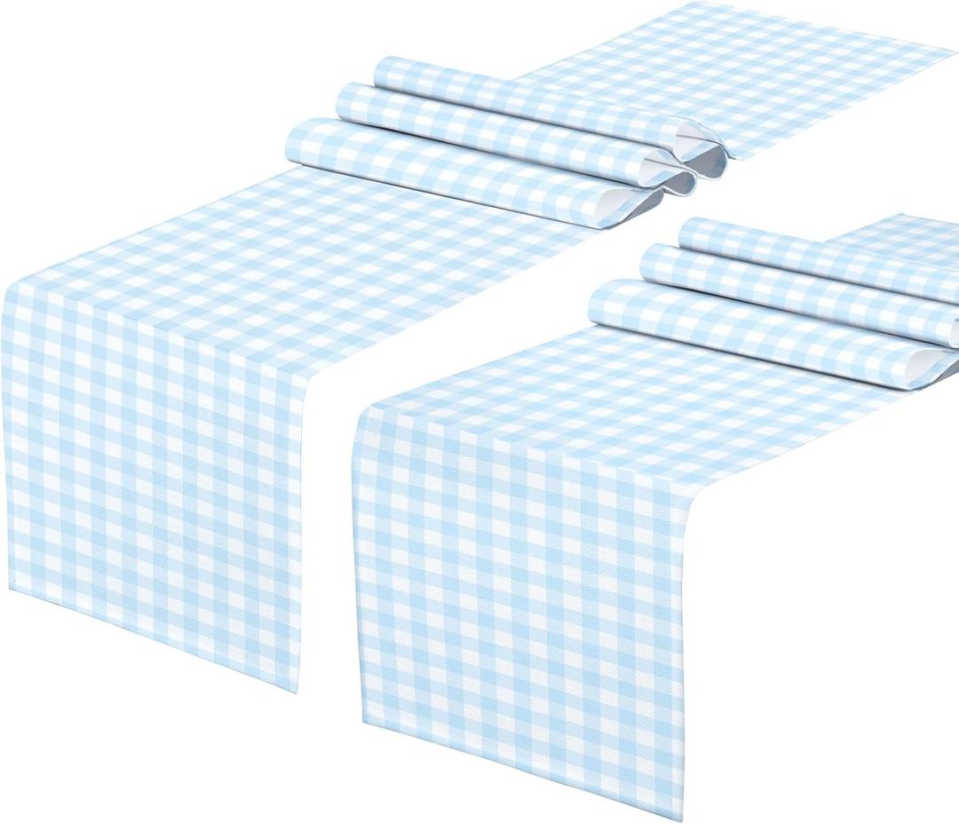 4 PCS Light Blue and White Gingham Table Runner 71 x 13'' Buffalo Plaid Check Table Cloth for Farmhouse Rustic Summer Coastal Birthday Wedding Party Decorations