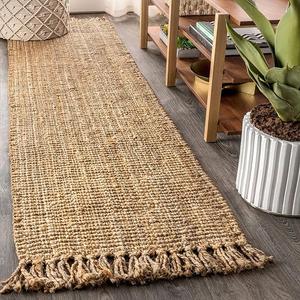 JONATHAN Y Handwoven Jute Fringe Natural Runner Rug, 2x8, Pata, Bohemian, Rustic, Cottage, Easy-Cleaning for Living Room, Bedroom, Kitchen, Non-Shedding (NRF103A-2)
