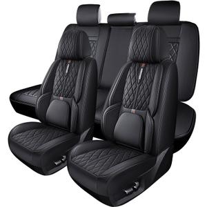 Car Seat Covers, Waterproof Faux Leather, Wear and Scratch Resistant, Universal Style, 360° Coverage, Airbag Compatible, Suitable for Most Pickup Truck, SUV, Sedan (Black, 5 seat Covers)