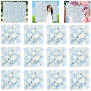 FUHSY 3D Flower Wall Backdrop 8 Packs 15x15 Inch Blue Artificial Flower Wall Decor Flower Panels Floral Backdrop for Anniversary Bridal Baby Shower Party Rose Wedding Photo Background