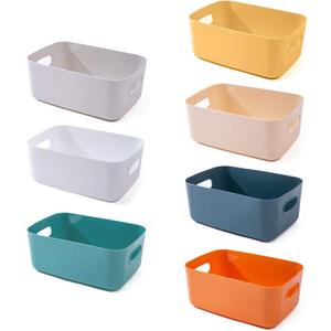 OWill 7-Pack Plastic Storage B-ins 4.2L, Small Organizer Bins for Classroom Kitchen Pantry Bathroom, Clear Storage Baskets for Shelves, Durable Containers for Bath Toy Storage & Home Organization