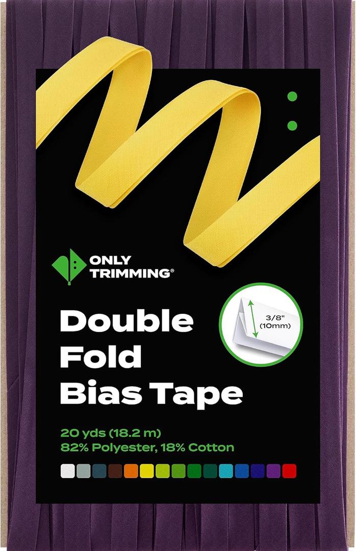 ONLY TRIMMING Double Fold Bias Tape, 3/8 Inch x 20 Yards, Poly Cotton Fabric, Soft & Durable, Non-Stiff, Binding Trim for Sewing, Seaming, Hemming, Piping, Quilting and Crafts (Dark Purple)
