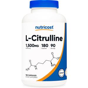 Nutricost L-Citrulline 1500mg, 180 Capsules - 750mg Per Capsule, Gluten Free, Non-GMO, Packaging May Vary (180 Count (Pack of 1))