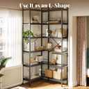 Huuger 6 Tier Bookshelf, L Shaped Corner Bookshelf with Open Shelves, 49.4 Inch Straight Wide Bookcase with Metal Frame and Wooden Board, Adjustable Feet, Black