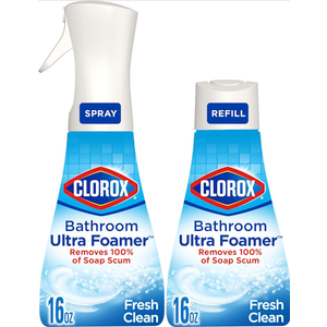 Clorox Bathroom Ultra Foamer, Household Essentials, Fresh Clean, 1 Spray and 1 Refill, 16 Fl Oz Each (Package May Vary)