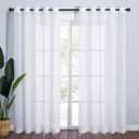 NICETOWN Living Room Window Curtains Sheer Textured 84" Long, Grommet Casual Voile Sheer Airy Window Treatments for Sliding Door, 140" Wide Total 2 Panels, White
