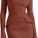 Cicy Bell Womens Long Sleeve Bodycon Dress Mock Neck Slim Fit Party Cocktail Fall Mini Blazer Dresses (M, Brown)