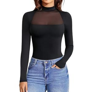 Avidlove Bodysuits for Women Summer Tops Mesh Crew Neck Leotards Shirts Sleeveless Going Out Bodysuit Tops Black, XL
