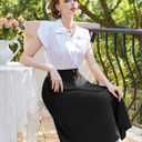 Belle Poque Womens Midi Skirt High Waist A Line Skirts Button Front Slit Flared Skirt Vintage Skirts with Pockets (Black, S)