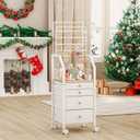 SWTYMIKI Large Jewelry Organizer Stand - Multifunctional Rack Tower for Necklace, Earring, Ring & Bracelet Display - Moveable Storage Jewelry Holder Stand with 4 Nonwoven Drawers for Bedroom White
