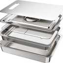 5-Piece Grill Carry System, Large Stainless Steel Grill Prep Trays with Oil Drain Rack, Marinade Container with Lid, Nested Storage, Grilling Prep and Serve Trays, Ideal for Outdoor Grilling