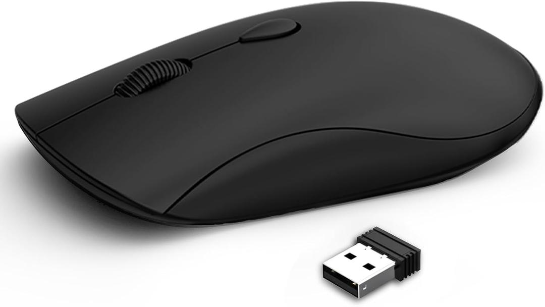 Wireless Mouse for Chromebook, Laptop, PC, MacBook, Slim Portable Optical Computer Mouse with USB Mini Receiver, Quiet Click, 2400 DPI, 2.4GHz Cordless Silent Travel Mobile mice - Black
