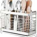 Utensil Holder, Stainless Steel Utensil Drying Rack with Drain Tray, Kitchen Counter Drainer Basket Silverware Cutlery Flatware Holder Forks, Knives, Spoons, Chopsticks Organizer (Silver) (3 Grids)