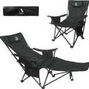 2025 Upgraded 2-in-1 Reclining Camping Chair with Footrest, Folding Beach Lounge Chair with Adjustable Backrest & Cooler, Portable Lawn Chairs for Adults Heavy Duty for Outdoor Sports, 1 Pack