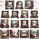 Harloon 15 Sheets Vintage Christmas Rub on Transfers for Crafts Furniture Wood Ornaments Xmas Vintage Watercolor Window Stickers Rub on Decals for Scrapbook DIY Wood Fabric Journal Envelope(Classic)