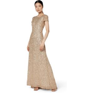 Adrianna Papell Womens Short-Sleeve All Over Sequin Gown (12, Champagne/Gold)