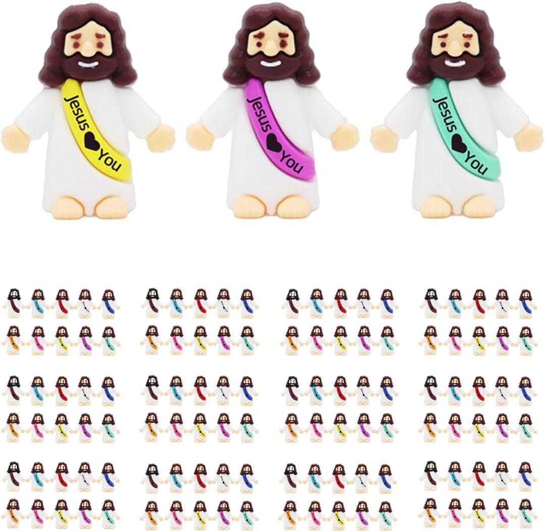 120pcs Little Jesus Figures Mini Jesus Figures Hide and Seek Religious Party Favors Sunday School Baptism Gifts (120pcs-10colors)