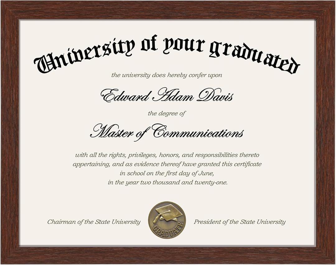 upsimples Certificate Frame with Clear Plexiglass, 8.5 by 11 Picture Diploma Document Degree Frames for Wall and Tabletop, Mahogany,1 Pack