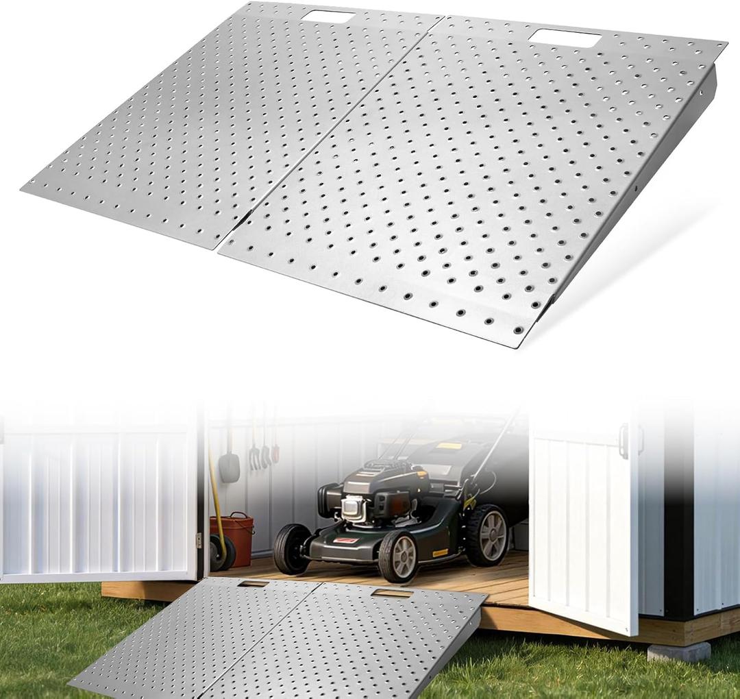 Kryonix 29" L x 48" W Shed Ramp for Riding Mower, 2000LBs Capacity | Heavy-Duty Ramps for Sheds, Anti-Slip Metal Punch Plate Ramp for Lawn Mower, Snow Blower, Garages & Barns(2pcs)
