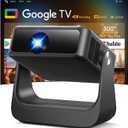 Buit-in Google TV & Voice ControlSmart Projector with WiFi 6 and Bluetooth, 4K Support Movie Outdoor Projectors Compatible with Netflix/Prime Video/YouTube, Auto Focus Home Proyector (Grey)