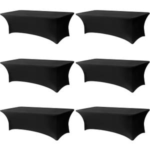 Black Tablecloths 96x30 Inch Table Cloths for 8 Foot Rectangle Tables, Wrinkle Resistant Washable Rectangular Spandex Fabric Table Cover for Vendor Dining Wedding Banquet Camping Party - 6 Pack