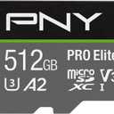 PNY P-SDUX512U3100PRO-GE 512GB PRO Elite Class 10 U3 V30 microSDXC Flash Memory Card - 100MB/s, Class 10, U3, V30, A2, 4K UHD, Full HD, UHS-I, Micro SD