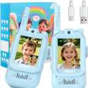 Video Walkie Talkies with Real-Time Screen & Voice Changer, Rechargeable Long Range Radios for 3-12 Year Old Boys Girls, Christmas Birthday Gifts for Kids Indoor Outdoor Camping (Blue+Blue)
